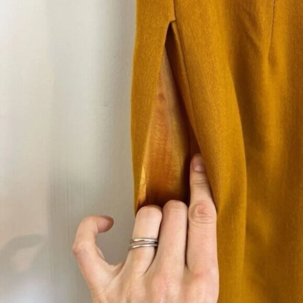 Vintage Denise Petites Womens 10 100% Pure Wool Pleated Slit Skirt Yellow - Picture 6 of 10